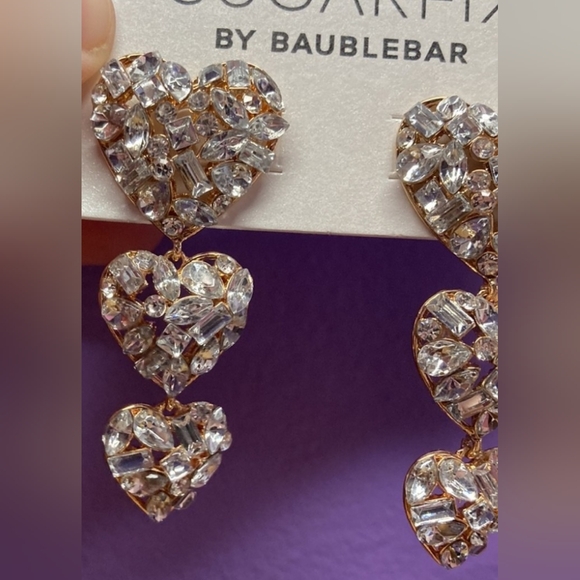 Baublebar Rhinestone Sparkle Heart Stack Earrings New in package - Picture 8 of 9